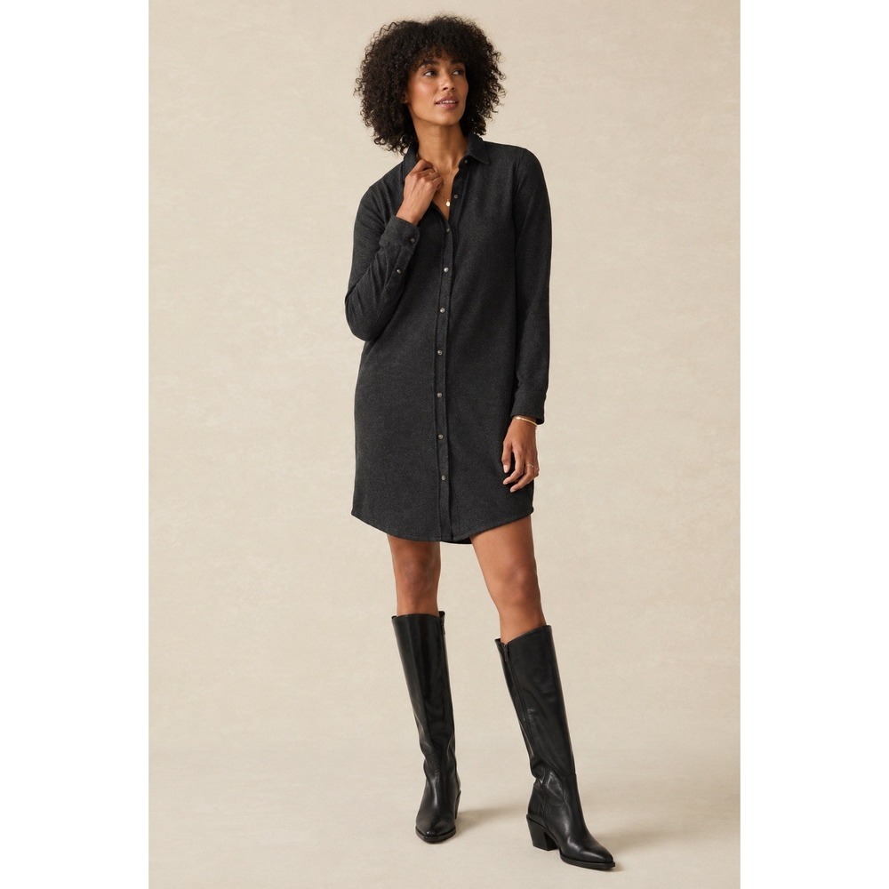 Faherty Legend Sweater Dress Size L Charcoal Gray Button Front Stretch‎
